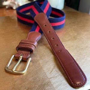 Vintage Coach Leather and Linen Blue and Red Belt # 3821